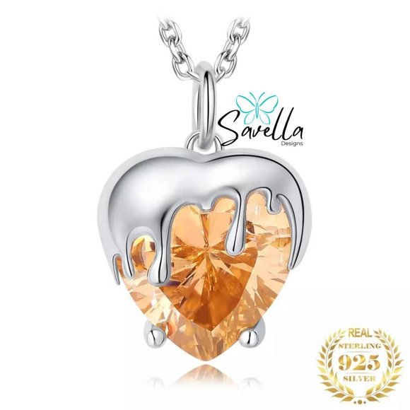 "BEE MY HONEY" SOLID STERLING 925 SILVER CITRINE PENDANT & CHAIN - Picture 2 of 6